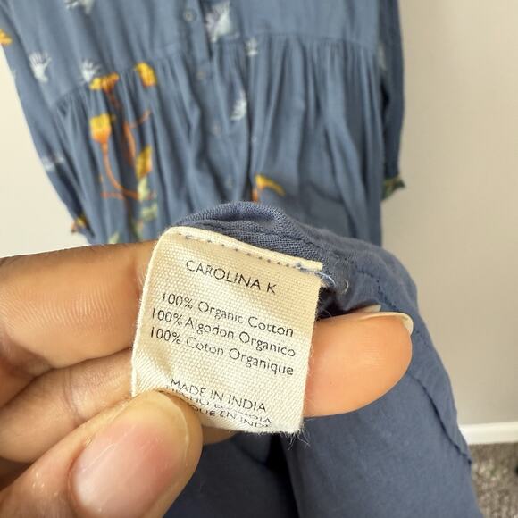 Carolina K Maxi Dress Blue Floral Prints Button Front Size S Long Puff Sleeves - Picture 11 of 11